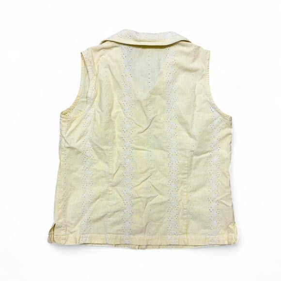 Vintage Lemon Grass Baby Yellow Embroidered Cotton Sleeveless Shirt Button Up Ta - Picture 5 of 5